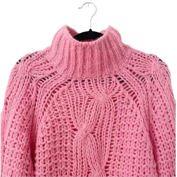 LoveShackFancy Leyland Chunky Cable Knit Turtleneck Sweater in Pink Rose Small - Picture 5 of 10